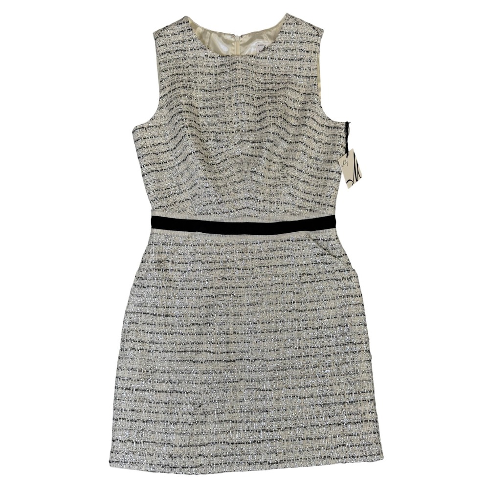 NWT Milly of New York Tweed Sheath Dress Silver Metallic Wool Silk Size 10 NWT